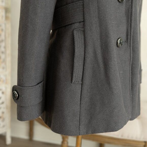Women's Gray Kenneth Cole‎ Hooded Wool Blend Pea Coat size 6 - Picture 4 of 12